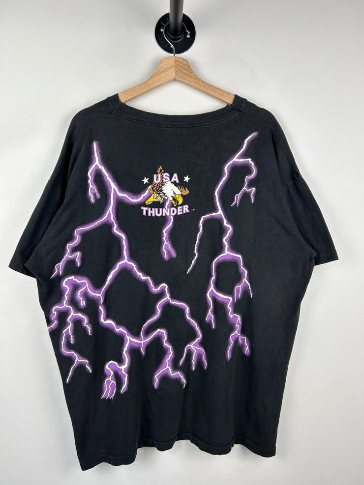 Vintage 90s American Thunder Feel The Wind Eagle Lightning Black Tee