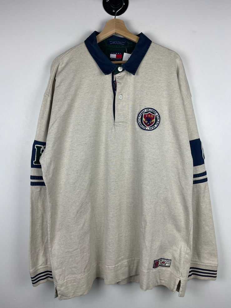 Vintage 90s Tommy Hilfiger Authentic Gear Grey & Green Polo Rugby Long Sleeve