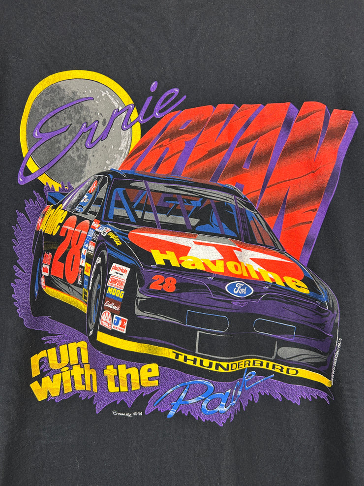 Vintage 90s Nascar Ernie Irvan Havoline Run With The Pack Black Tee