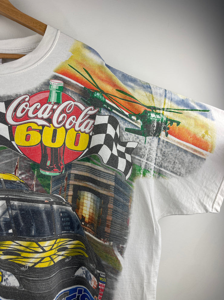 Vintage 90s Nascar Chase Coca Cola 600 Winston Cup All Over Print White Tee