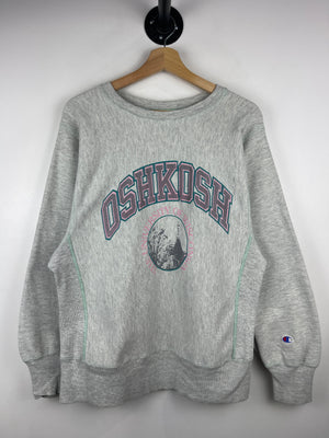 Vintage 80s Champion Reverse Weave Oshkosh University Of Wisconsin Grey Crewneck