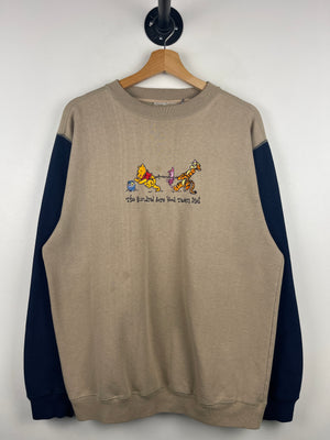 Vintage 90s Disney Winnie The Pooh Embroidered Beige & Navy Crewneck