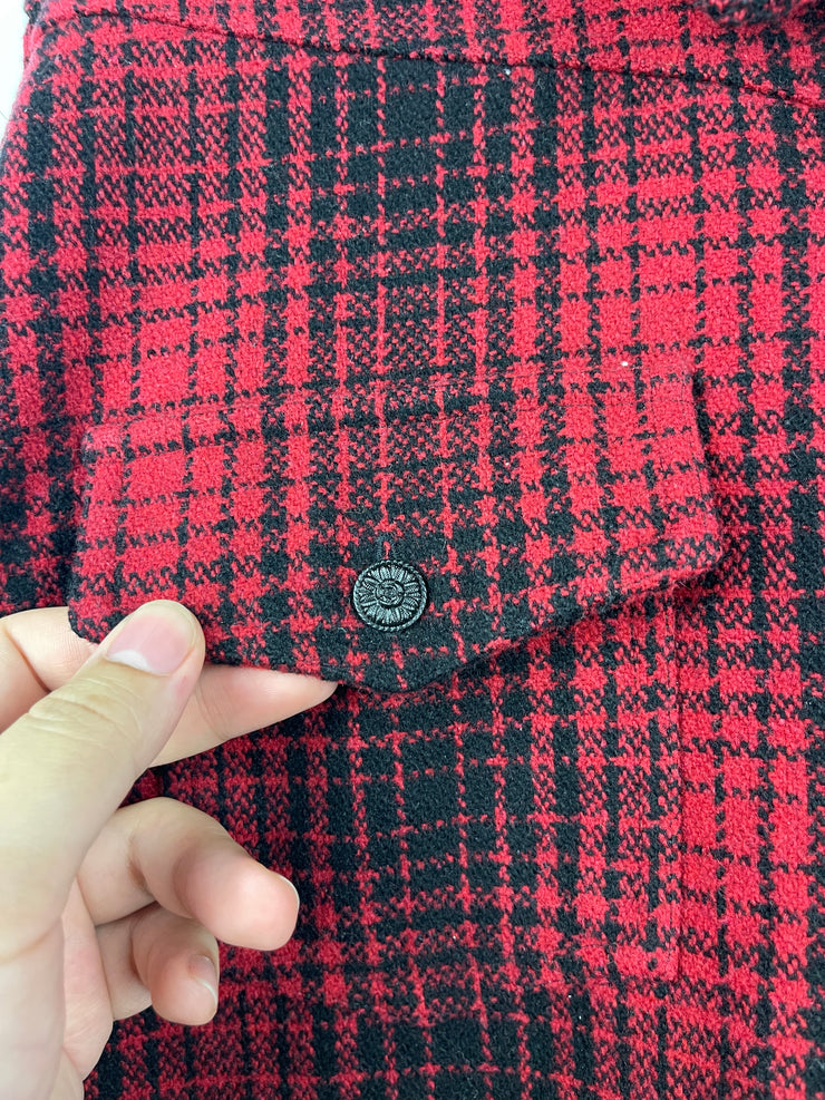 Off White FW15 Wool Tartan Red Plaid Button Up Long Sleeve Shirt