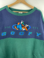 Vintage 90s Disney Goofy Embroidered Green & Navy Crewneck