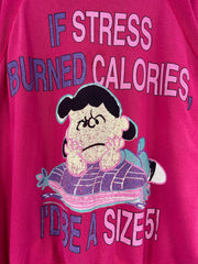 Vintage 90's Peanuts If Stressed Burned Calories Pink Crewneck