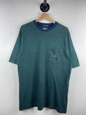 Vintage 90s Tommy Hilfiger Striped Green & Navy Tee