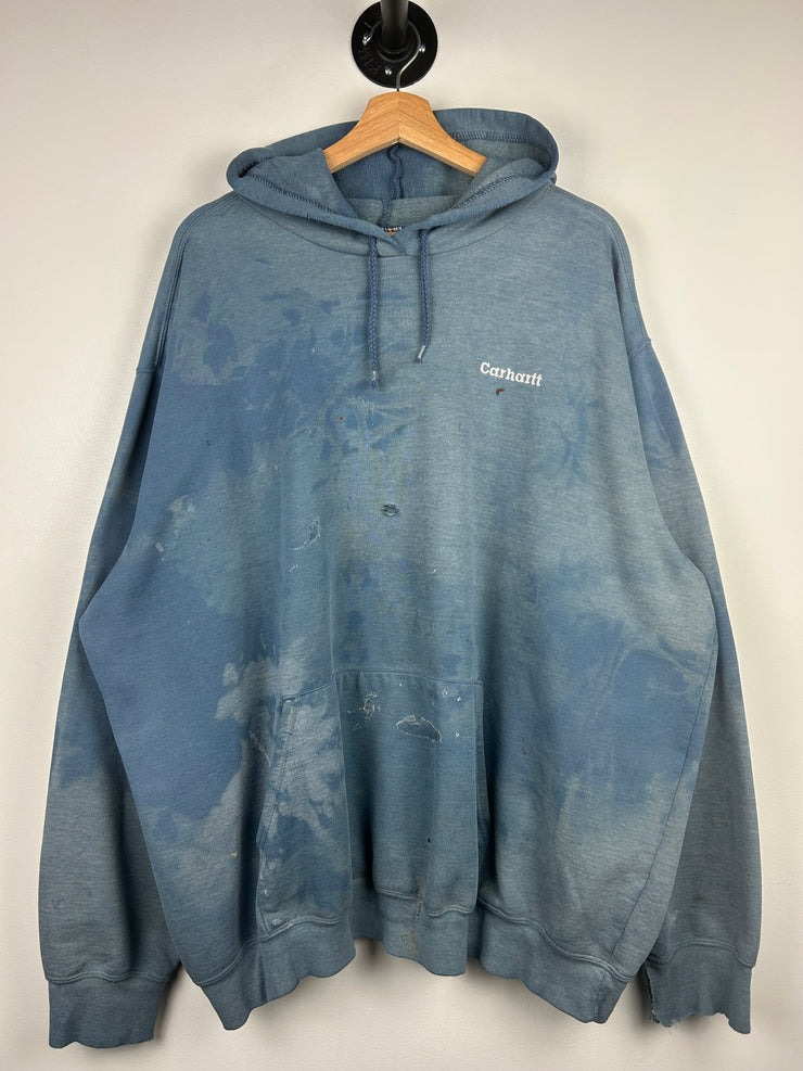 Vintage 90s Carhartt Embroidered Thrashed Blue Hoodie
