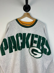 Vintage 90's Green Bay Packers Embroidered Spellout Grey Legends Athletic Crewneck