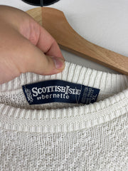 Vintage 90s Scottish Isle Golf Bag Embroidered White Knit Sweater