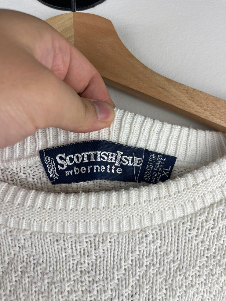 Vintage 90s Scottish Isle Golf Bag Embroidered White Knit Sweater
