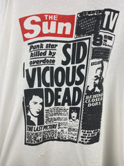 Vintage 90s Sex Pistols Sid Vicious Dead Newspaper White Tee
