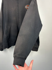 Vintage Harley Davidson Embroidered Faded Black Zip Up Hoodie