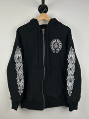 Chrome Hearts Malibu Floral Horseshoe Black Thermal Zip Up Hoodie