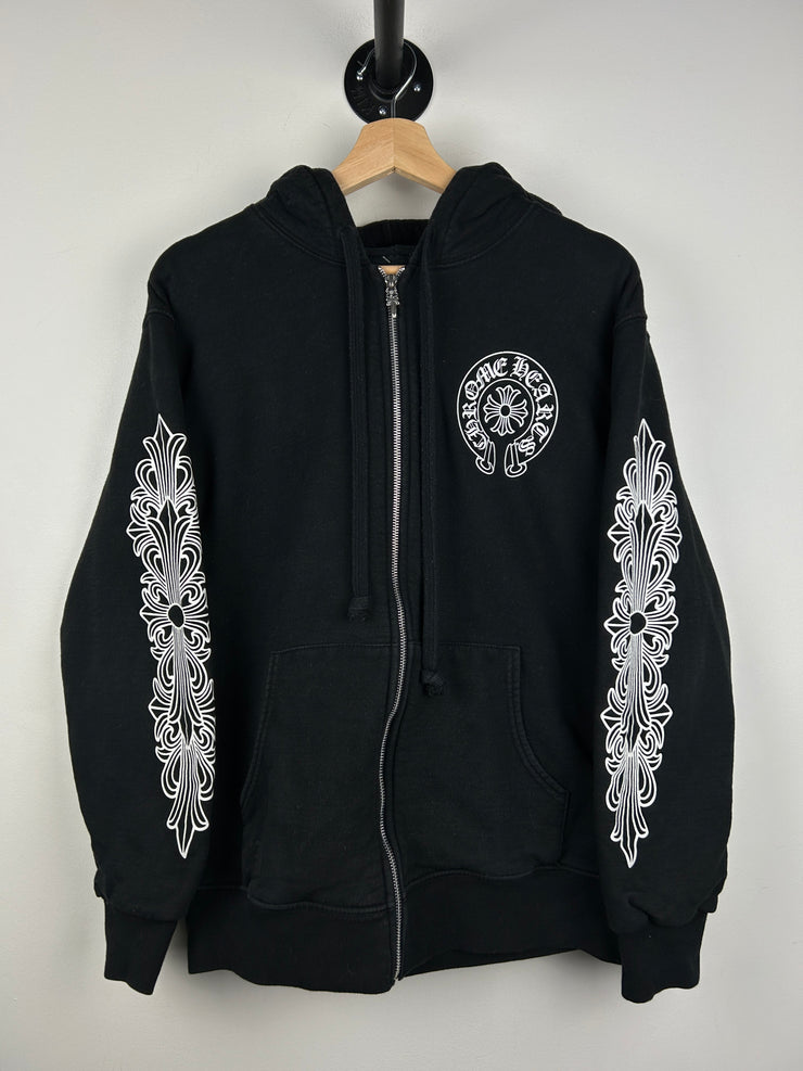 Chrome Hearts Malibu Floral Horseshoe Black Thermal Zip Up Hoodie