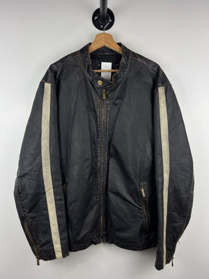 Vintage 90s Wilsons Black & White Café Racer Motorcycle Jacket