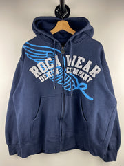 Vintage Y2K Rocawear Embroidered Navy Zip Up Hoodie