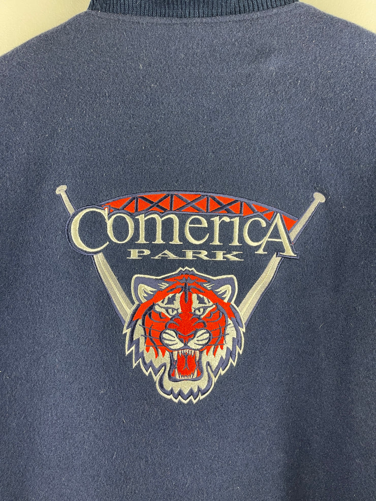 Vintage 90s MLB Detroit Tigers Comerica Park Navy Wool & Leather Varsity Jacket