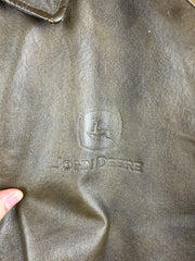 Vintage 90s Burks Bay John Deere Brown Leather Bomber Jacket
