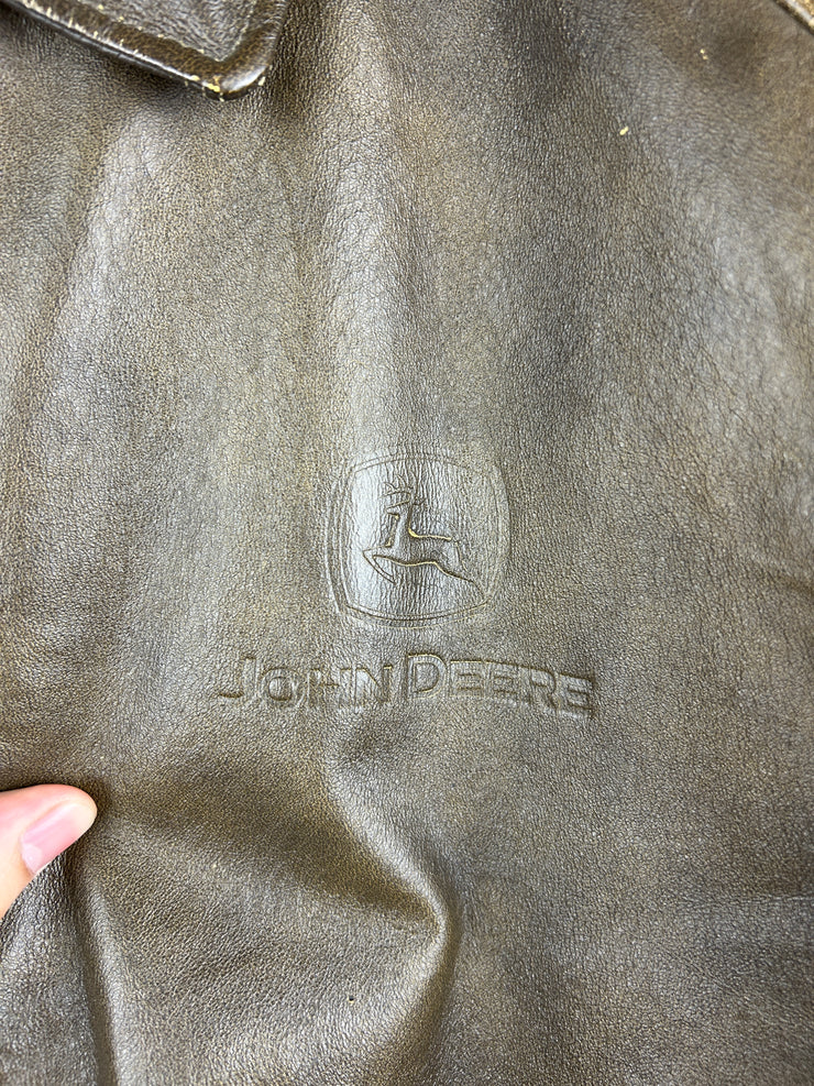 Vintage 90s Burks Bay John Deere Brown Leather Bomber Jacket