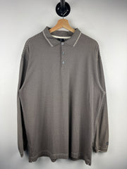 Vintage Nike Golf Beige & Black Striped Long Sleeve Polo Shirt