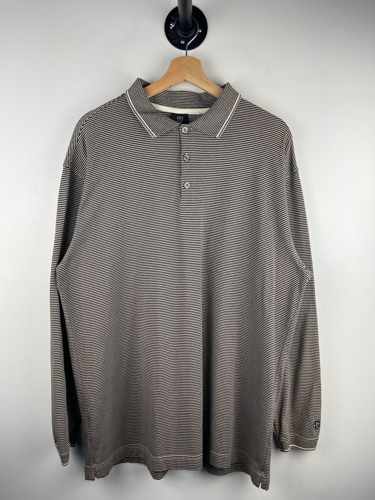 Vintage Nike Golf Beige & Black Striped Long Sleeve Polo Shirt