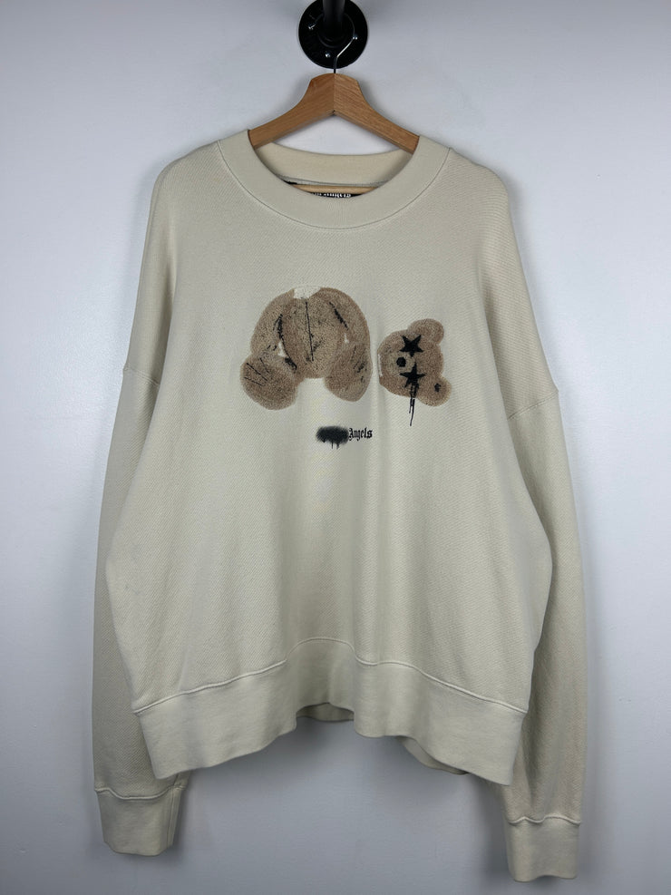 Palm Angels Spray Teddy Bear Cream Crewneck