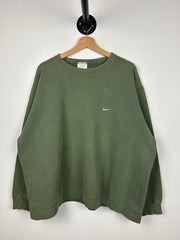 Vintage 90s Nike Mini Swoosh Olive Green Crewneck