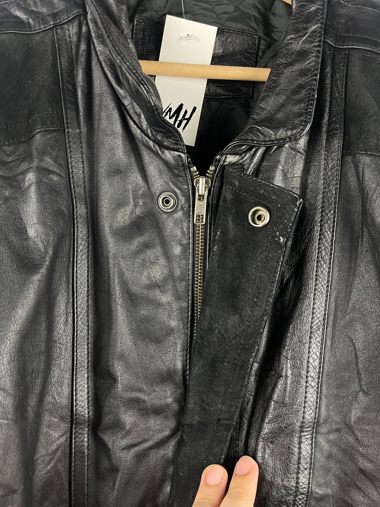 Vintage 90s Ground Zero Black Leather & Suede Bomber Jacket