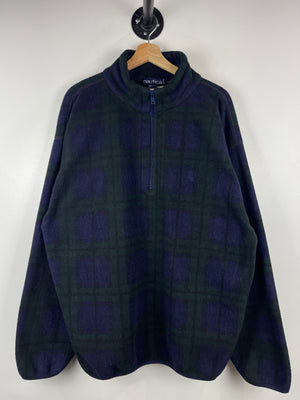 Vintage 90s Nautica Plaid Green & Purple Quarter Zip Fleece Sweater