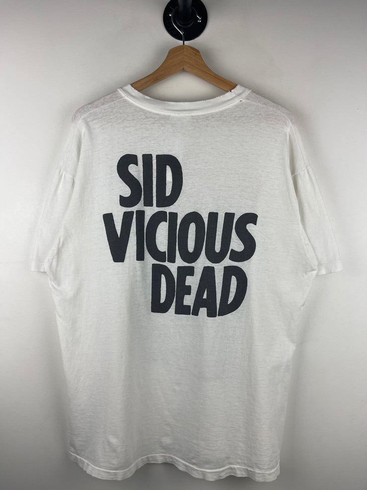 Vintage 90s Sex Pistols Sid Vicious Dead Newspaper White Tee