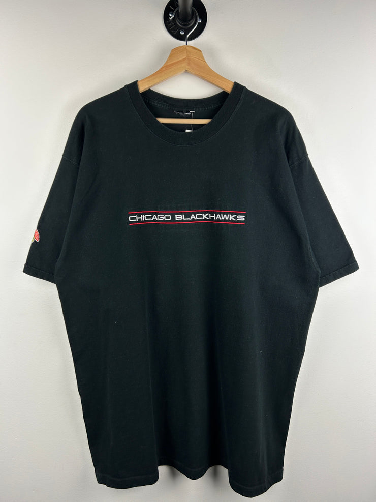 Vintage 90s NHL Chicago Blackhawks Embroidered Black Tee