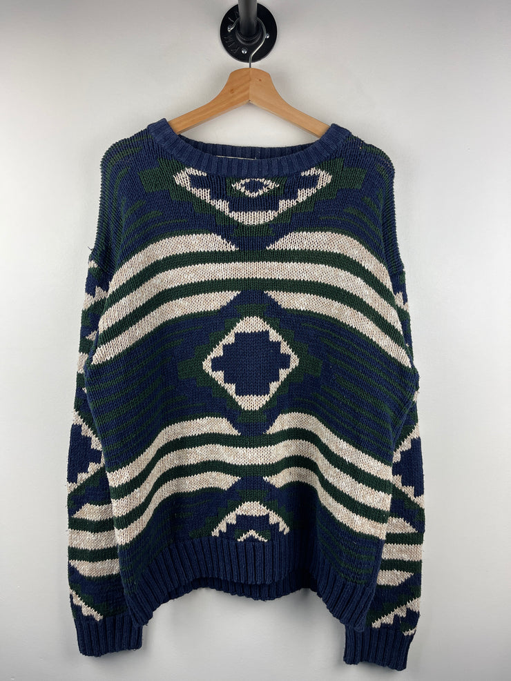 Vintage 90s American Eagle Pattern Navy & Green Knit Sweater