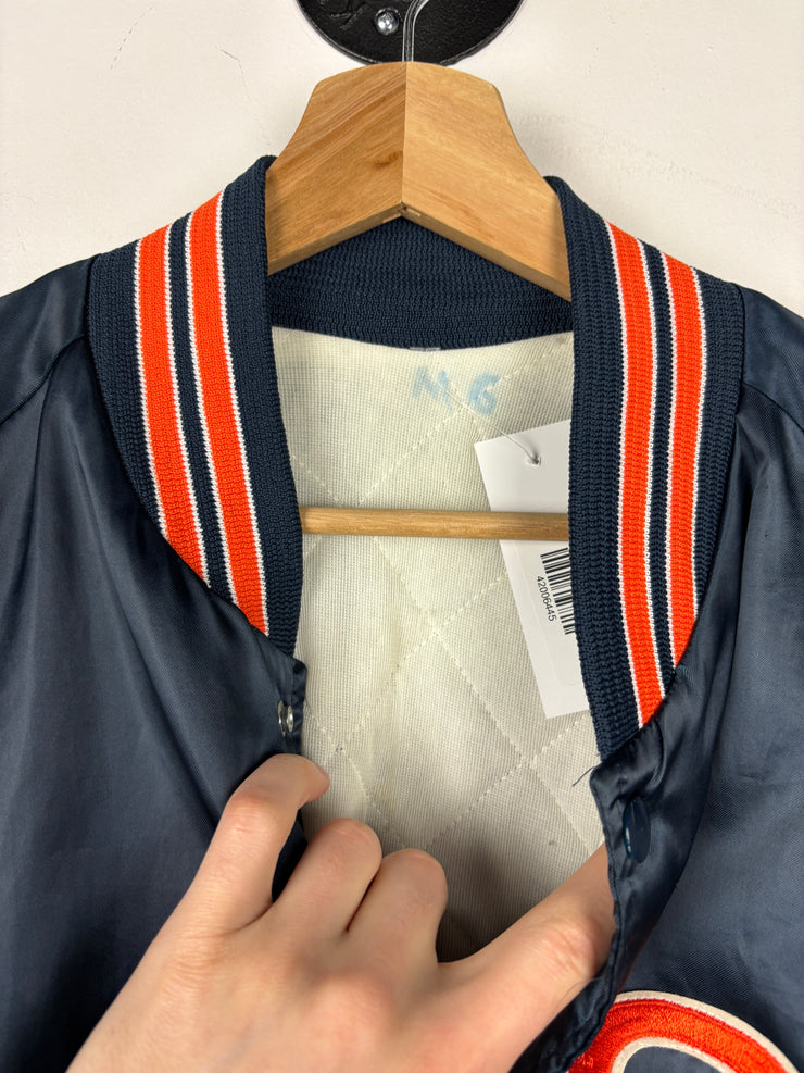 Vintage 90s NFL Chalk Line Chicago Bears Navy Satin Bomber Jacket