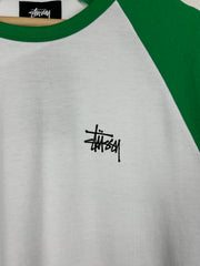 Stussy Script White & Green Raglan Baseball Tee