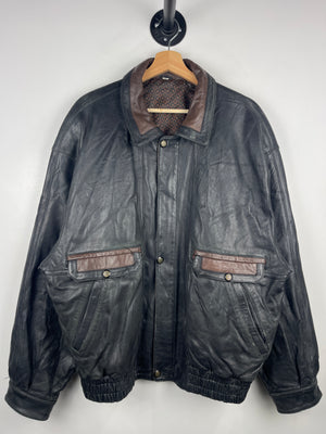 Vintage 90s Infusion Black Leather Bomber Jacket