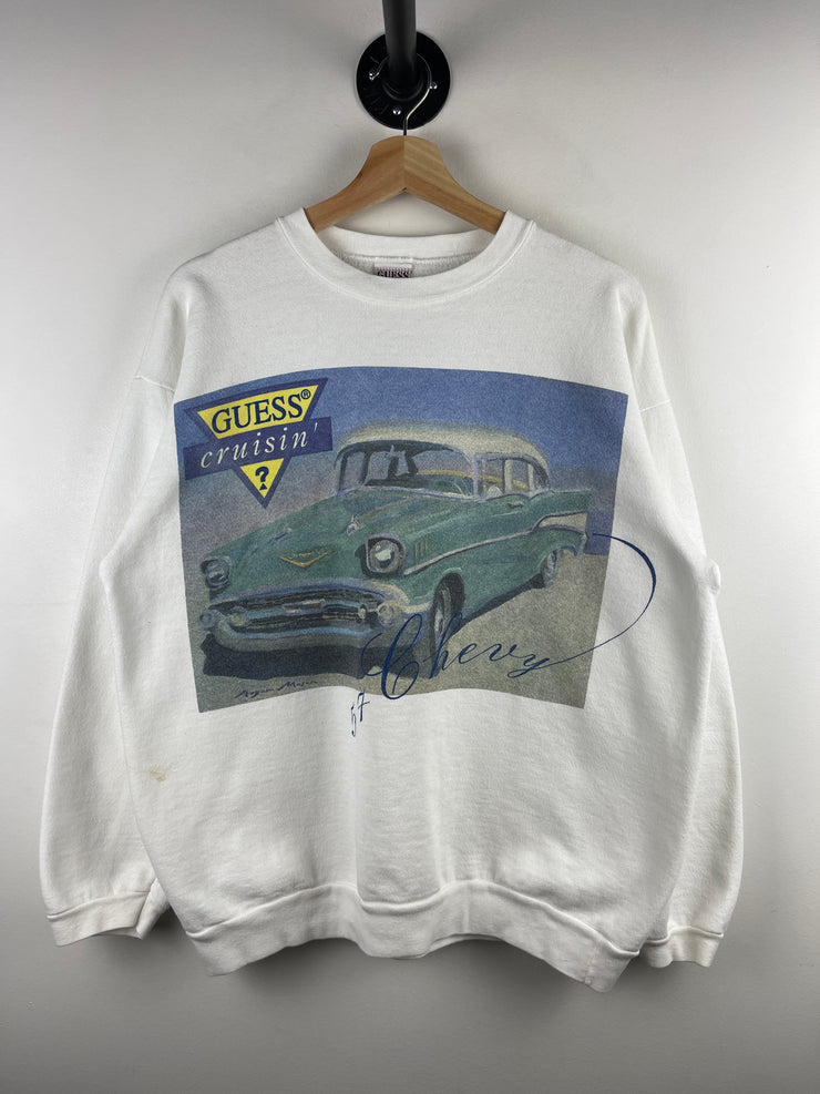 Vintage 90s Guess Chevrolet Bel Air White Crewneck
