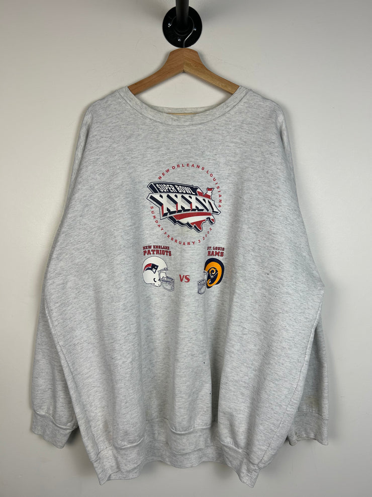 Vintage Y2K NFL Super Bowl Patriots VS Rams Grey Crewneck