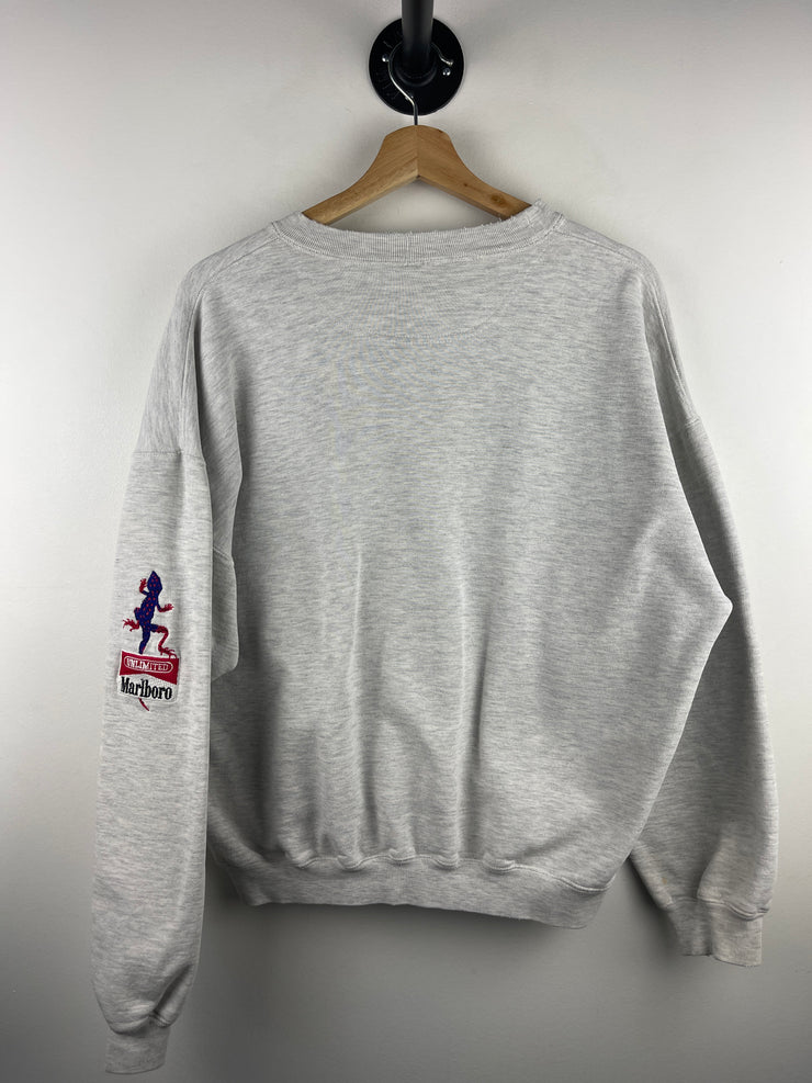 Vintage 90s Marlboro Lizard Embroidered Grey Crewneck