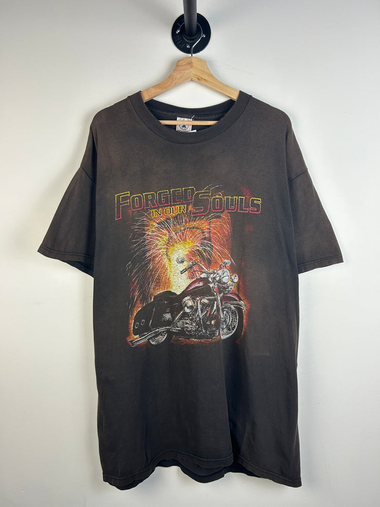 Vintage Motorcycle Forged In Our Souls Faded Black Tee