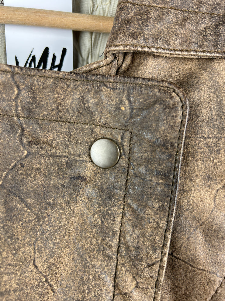 Vintage 90s Global Leather Fashion Faded Brown Leather Cropped Jacket