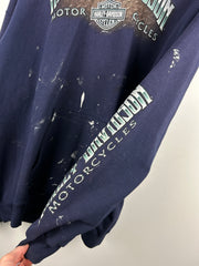 Vintage Harley Davidson Paint Splattered Mechanicsburg Navy Hoodie