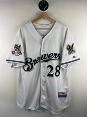 Vintage 2010 MLB Majestic Milwaukee Brewers Fielder 40th Anniversary White Baseball Jersey