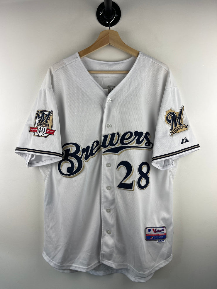 Vintage 2010 MLB Majestic Milwaukee Brewers Fielder 40th Anniversary White Baseball Jersey