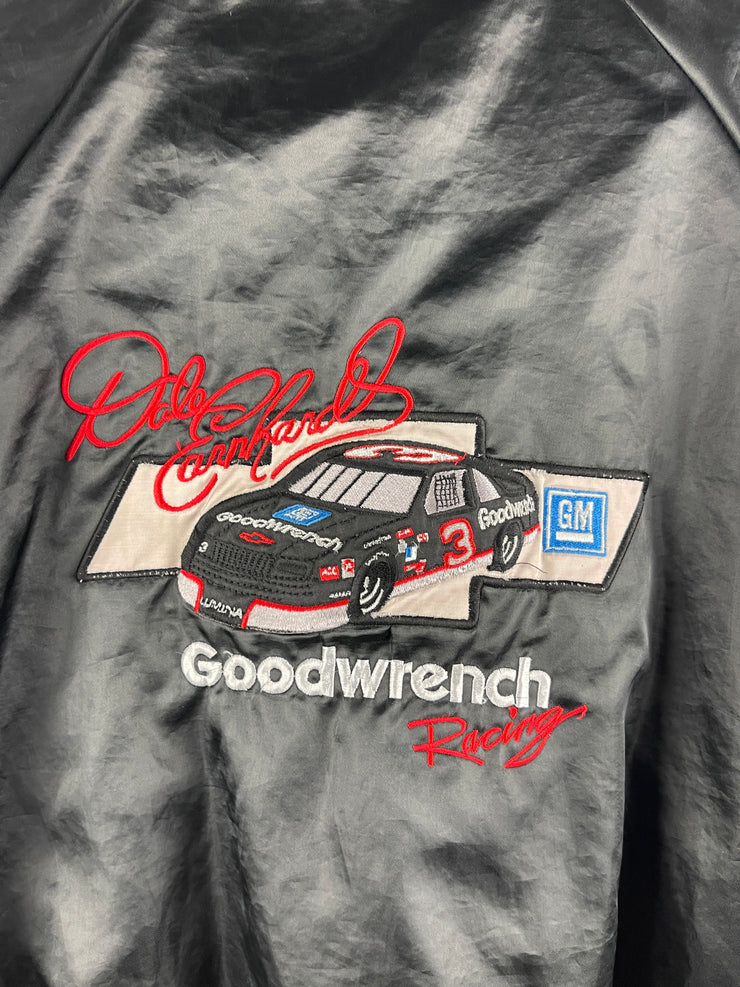 Vintage 90s Nascar Dale Earnhardt Goodwrench Black Satin Bomber Jacket
