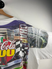 Vintage 90s Nascar Chase Coca Cola 600 Winston Cup All Over Print White Tee