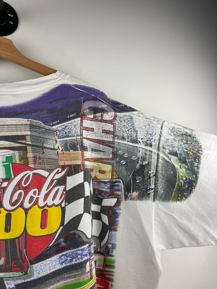 Vintage 90s Nascar Chase Coca Cola 600 Winston Cup All Over Print White Tee