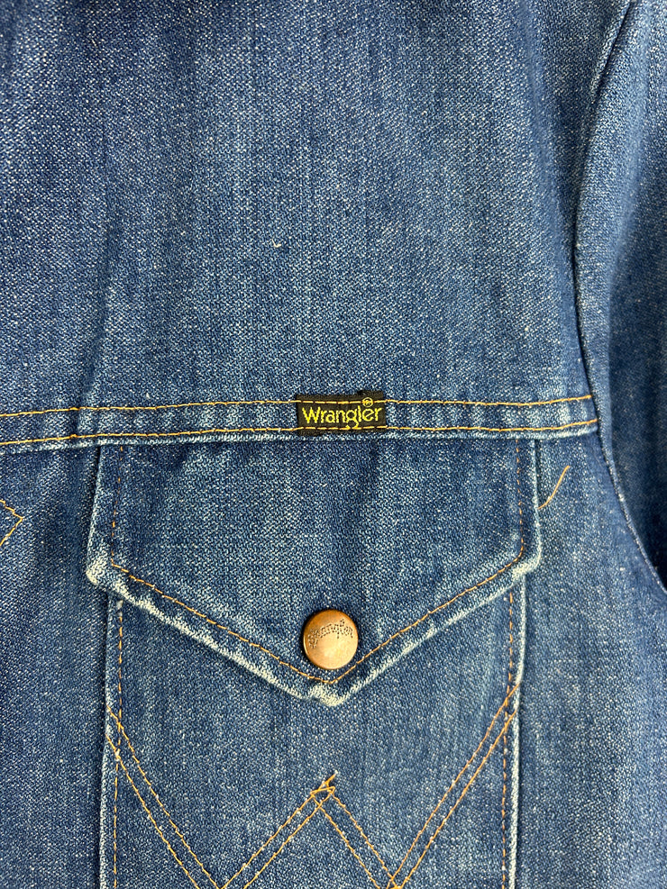 Vintage 80s Wrangler Dark Wash Blue Denim Sherpa Lined Jacket