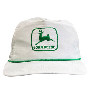 Vintage 90s John Deere Tractors White Leather Strapback Hat
