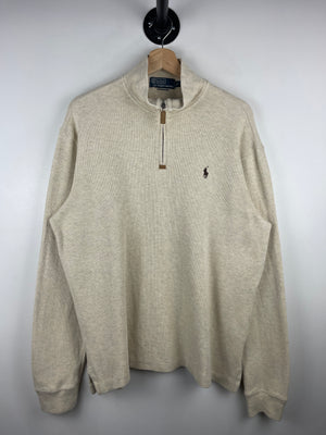 Vintage 90s Polo Ralph Lauren Heather Oatmeal Quarter Zip Sweater