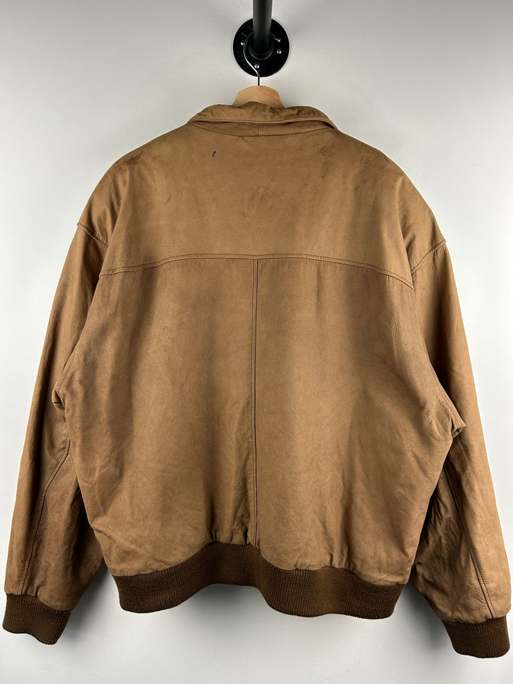 Vintage 90s Mountain Express Faded Brown Leather Bomber Jacket